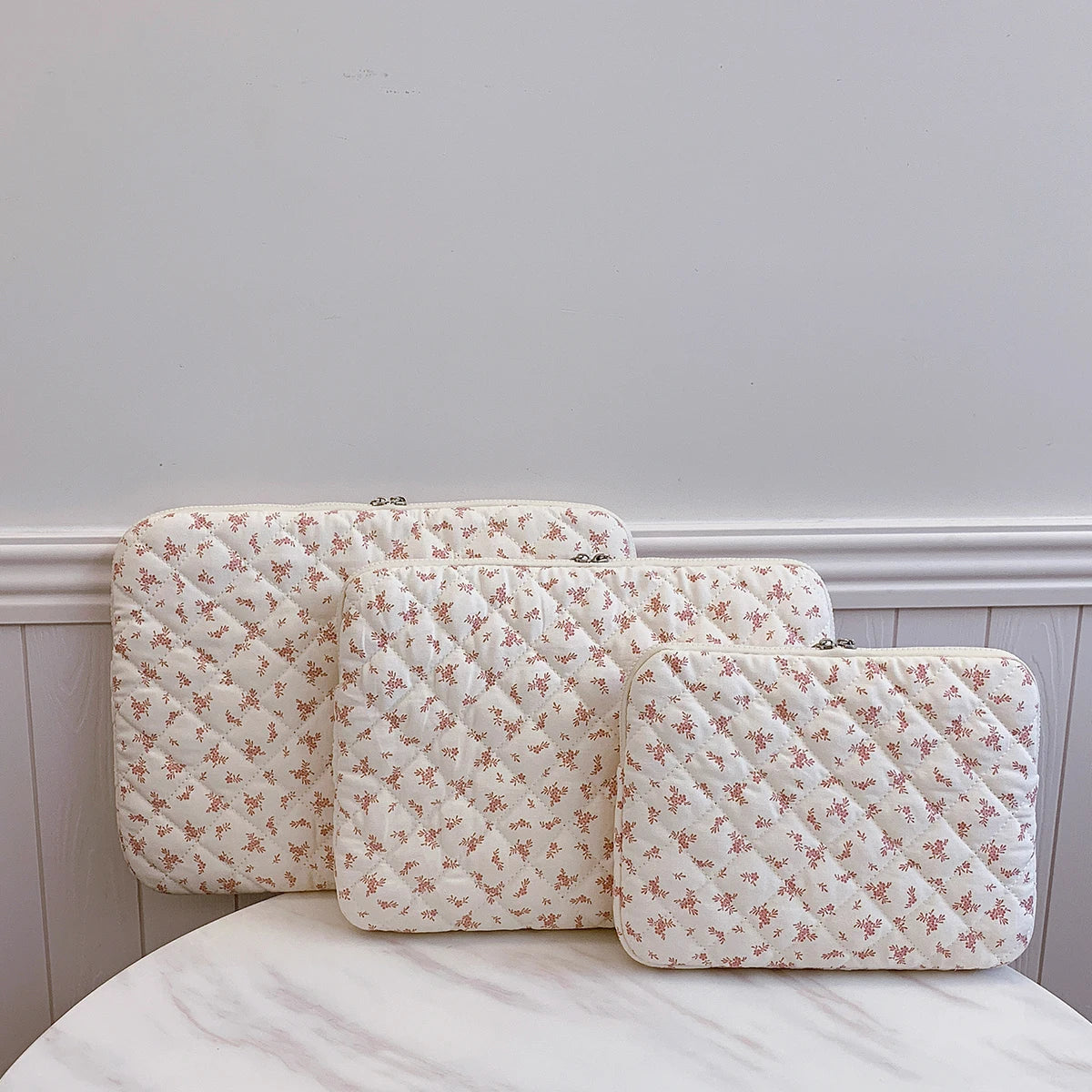 Chic Flower Print Quilted Laptop Bag 11 14 15 Sleeve