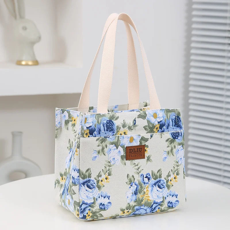 Insulated Floral Lunch Bag Large Capacity Bento Cooler - Smarsty