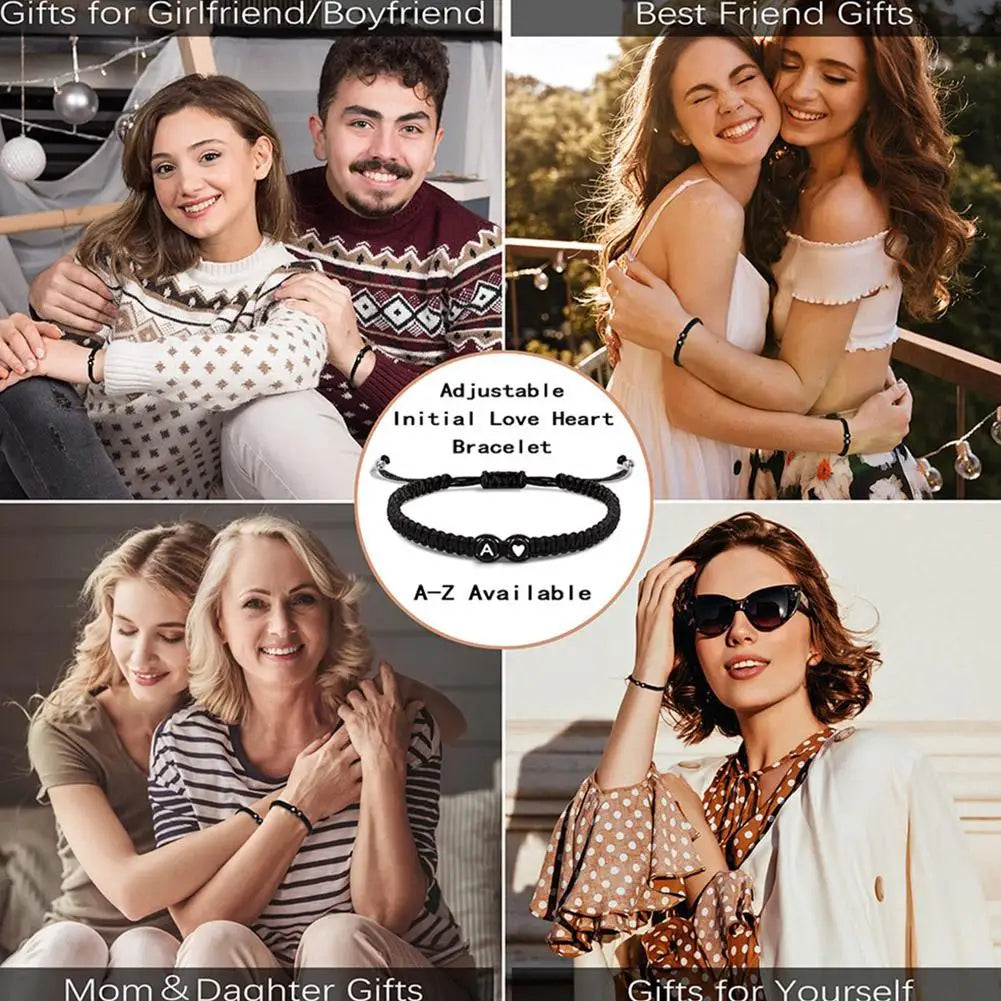 Handmade Adjustable Heart Bracelets A-Z Initials for Friendship - Smarsty
