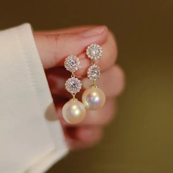 Korean Pearl Tassel Drop Earrings for Women with Zircon Detail - Smarsty