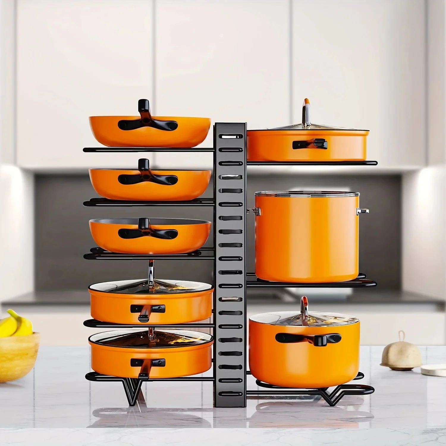 Space-Saving 8-Tier Pot Rack Organizer - Durable Metal Holder for Pans, Pots, and Lids to Keep Your Kitchen Neat and Tidy by Smarsty