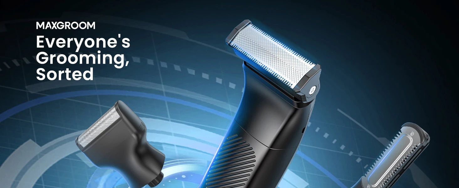 MAXGROOM 3 in 1 Men Bidirectional Body Hair Trimmer Electric Shaver IPX6 Waterproof Double-edged Razor Whole Body Hair Trimmer