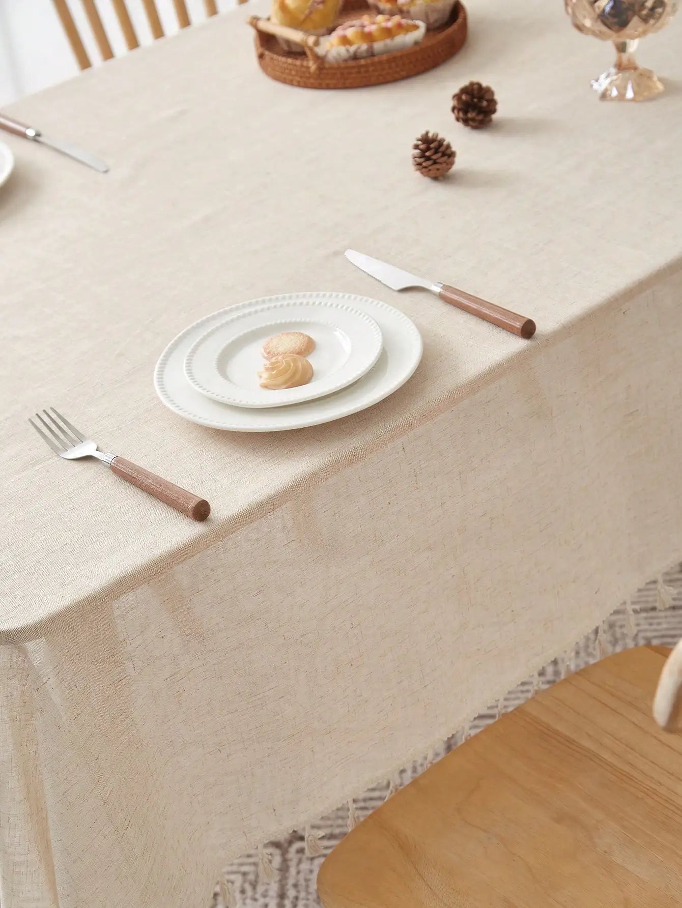 Beige Linen Square Tablecloth for Retro Home Decor - Smarsty