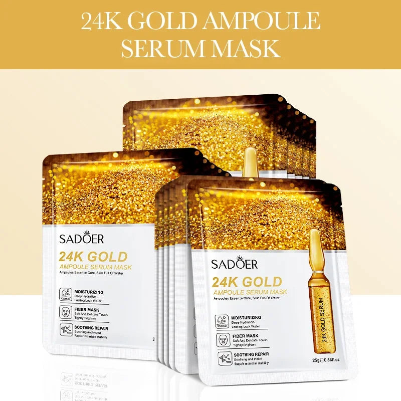 24K Gold Hyaluronic Acid Face Masks for Firming and Moisturizing - Smarsty