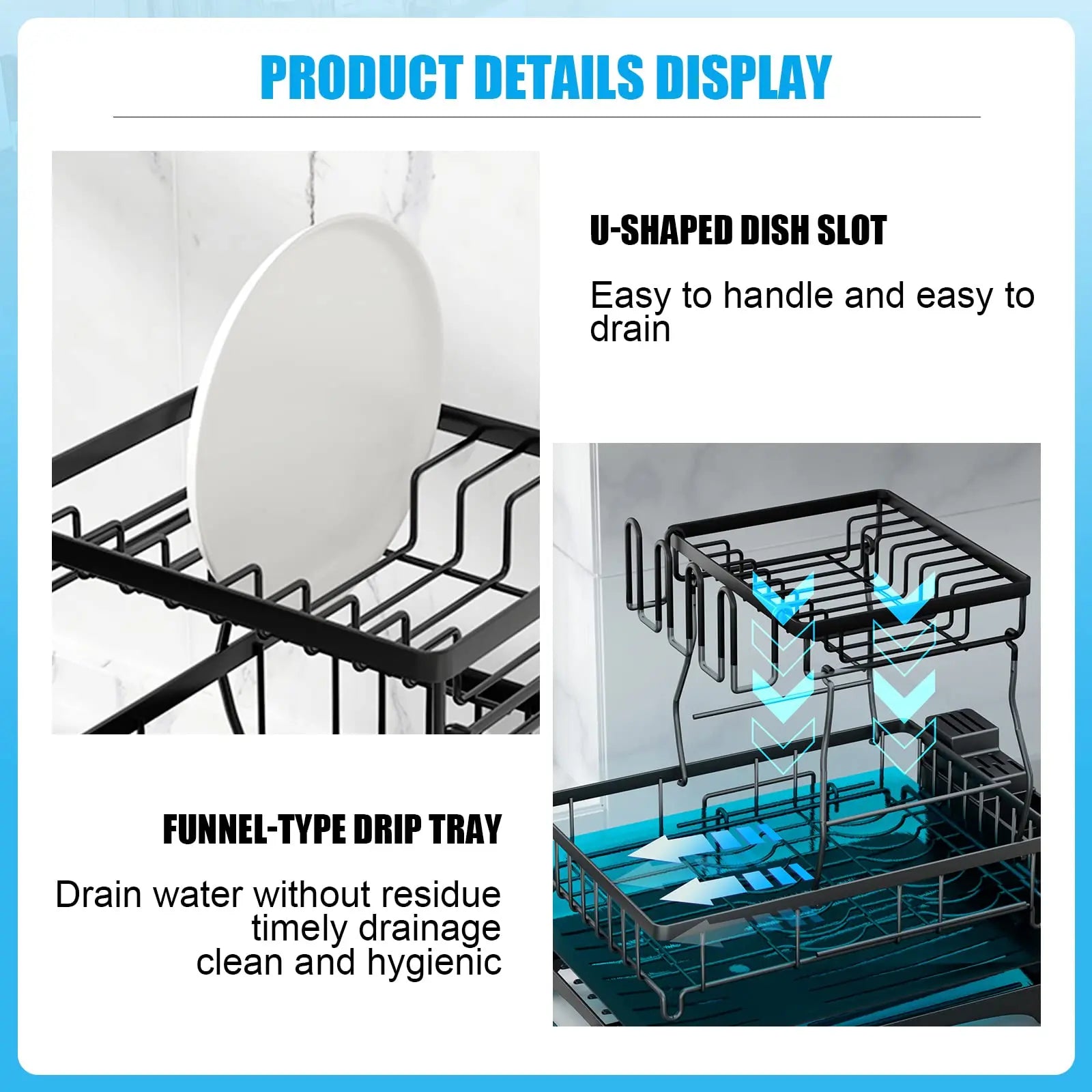 Large 2-tier dish drying rack for kitchen countertops, removable large-capacity dish draining rack by Smarsty