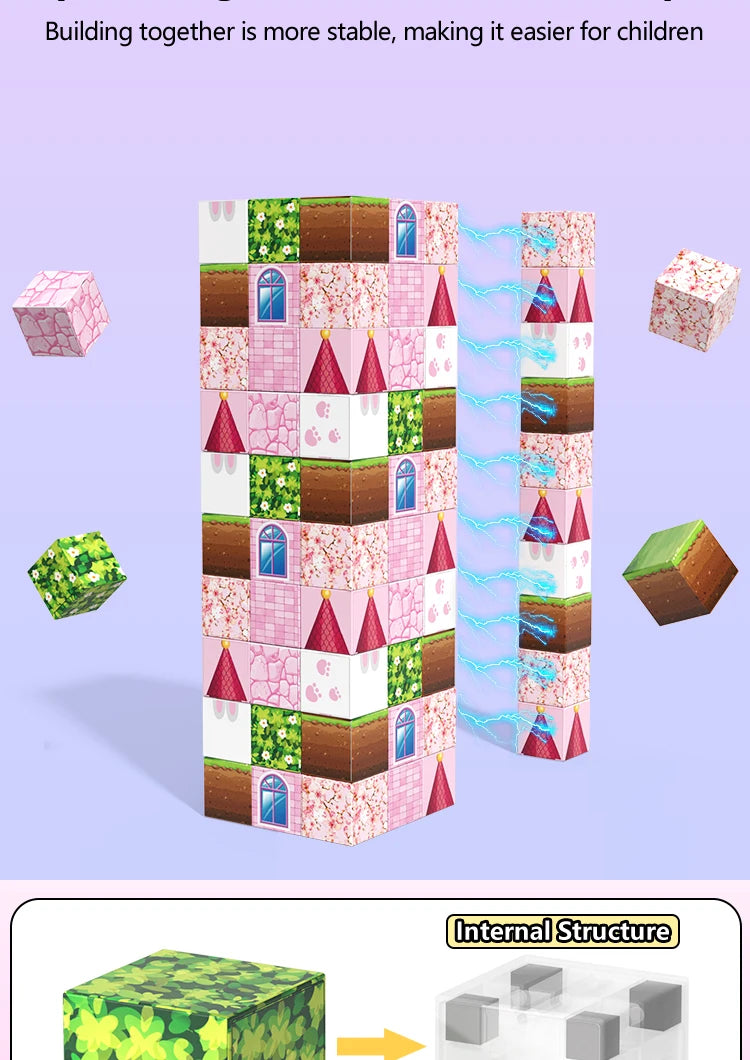 Pink castle magnetic building block set, suitable for boys and girls over 3 years old DIY to improve hand skills and creativity by Smarsty