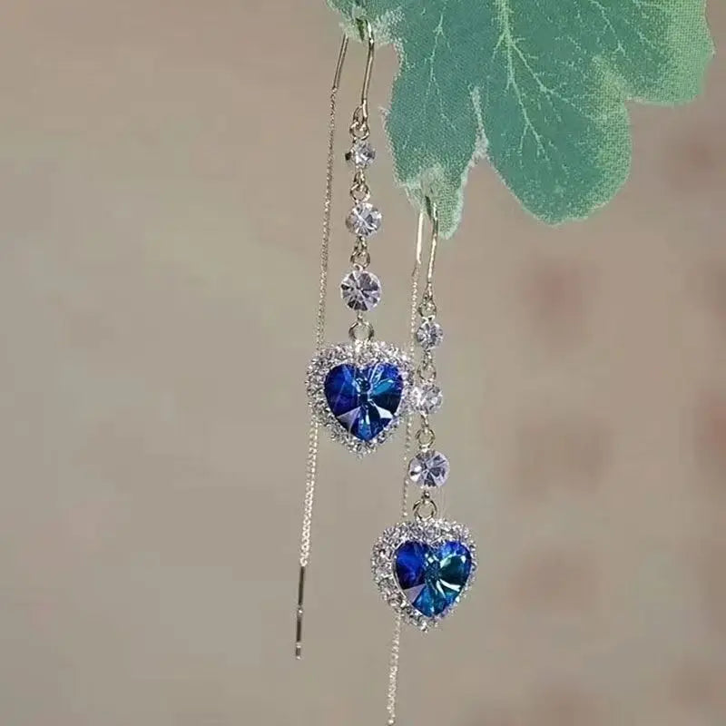 Blue Heart Shaped Zircon Drop Earrings for Elegant Women - Smarsty