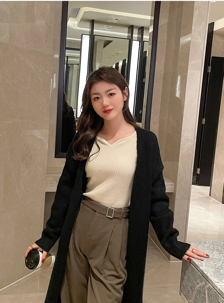 2025 Basic V-neck Chic Autumn Winter Pullover Women Female Knitted Ribbed Sweater Slim Long Sleeve Badycon High Quality Sweater - Smarsty