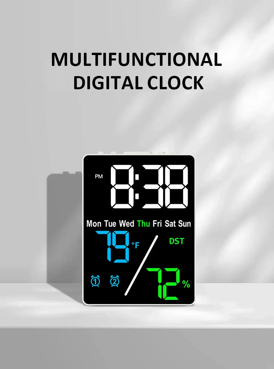 Multifunctional Large Screen Digital Alarm Clock with Humidity Display - Smarsty