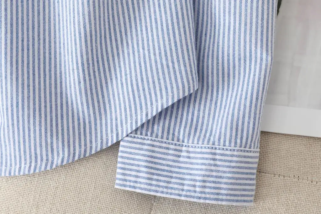 Casual Cotton Women's Oxford Shirt 2024 Autumn New Good Quality Woman Blouse and Tops Lady White Blue Striped Shirts Clothes - Smarsty