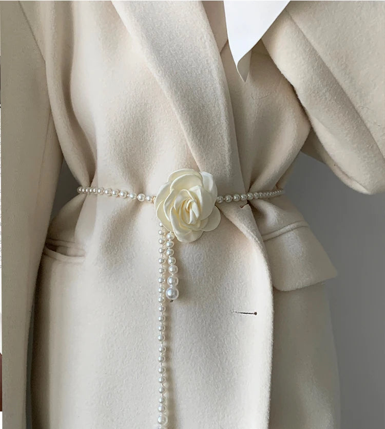 Pearl Waist Belt for Women Elegant Camellia Design - Smarsty