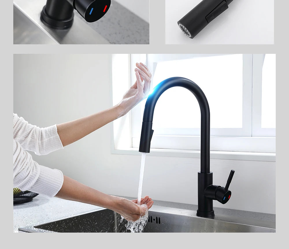 DQOK Smart Touch Control Kitchen Faucet with Pull Out Spray - Smarsty