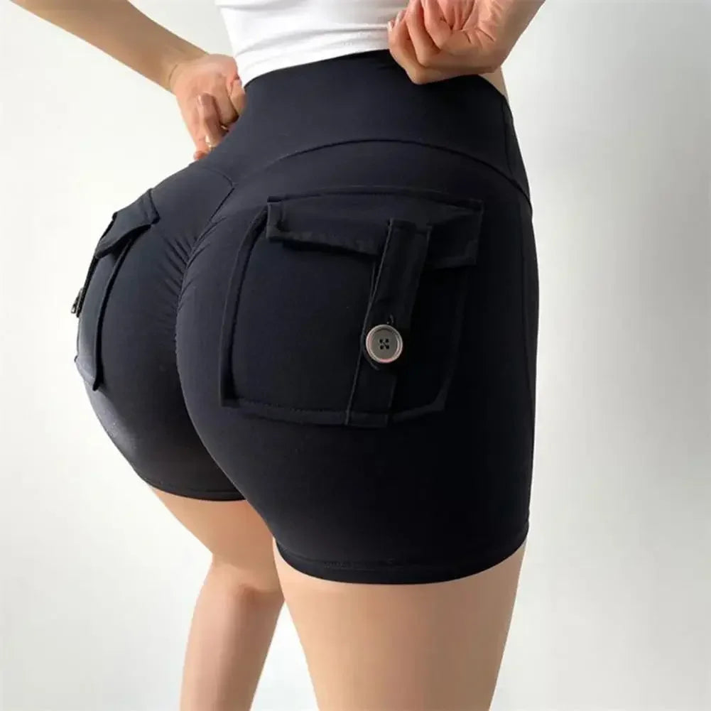 Summer Peach Butt Fitness Exercise Three-Quarter Pants Cargo Air Dry Pocket Yoga Tight lift the hips Women's Shorts