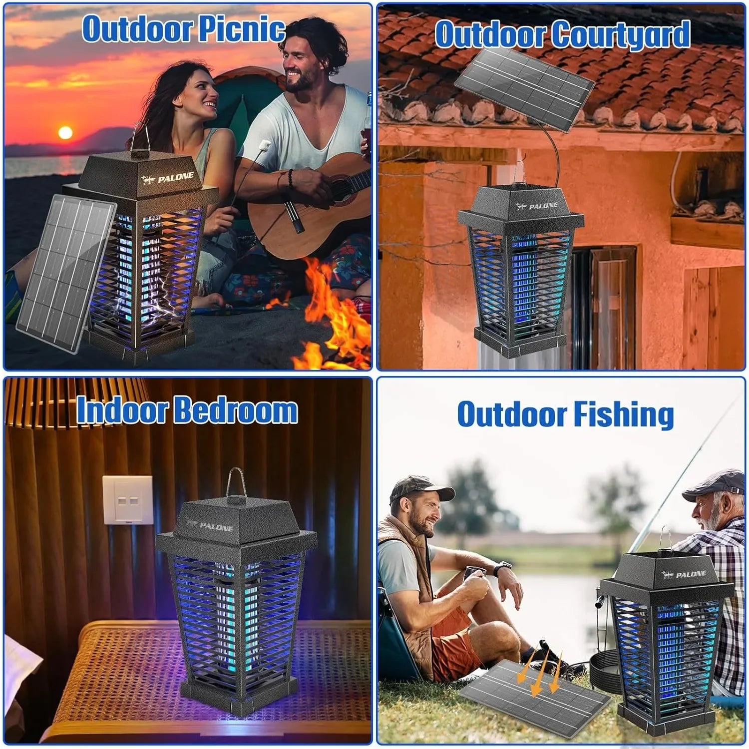 Solar Bug Zapper 4500V Electric Mosquito Zapper Outdoor,USB-C and Solar Panel Dual Charging Electric Zapper Racket with UV Light