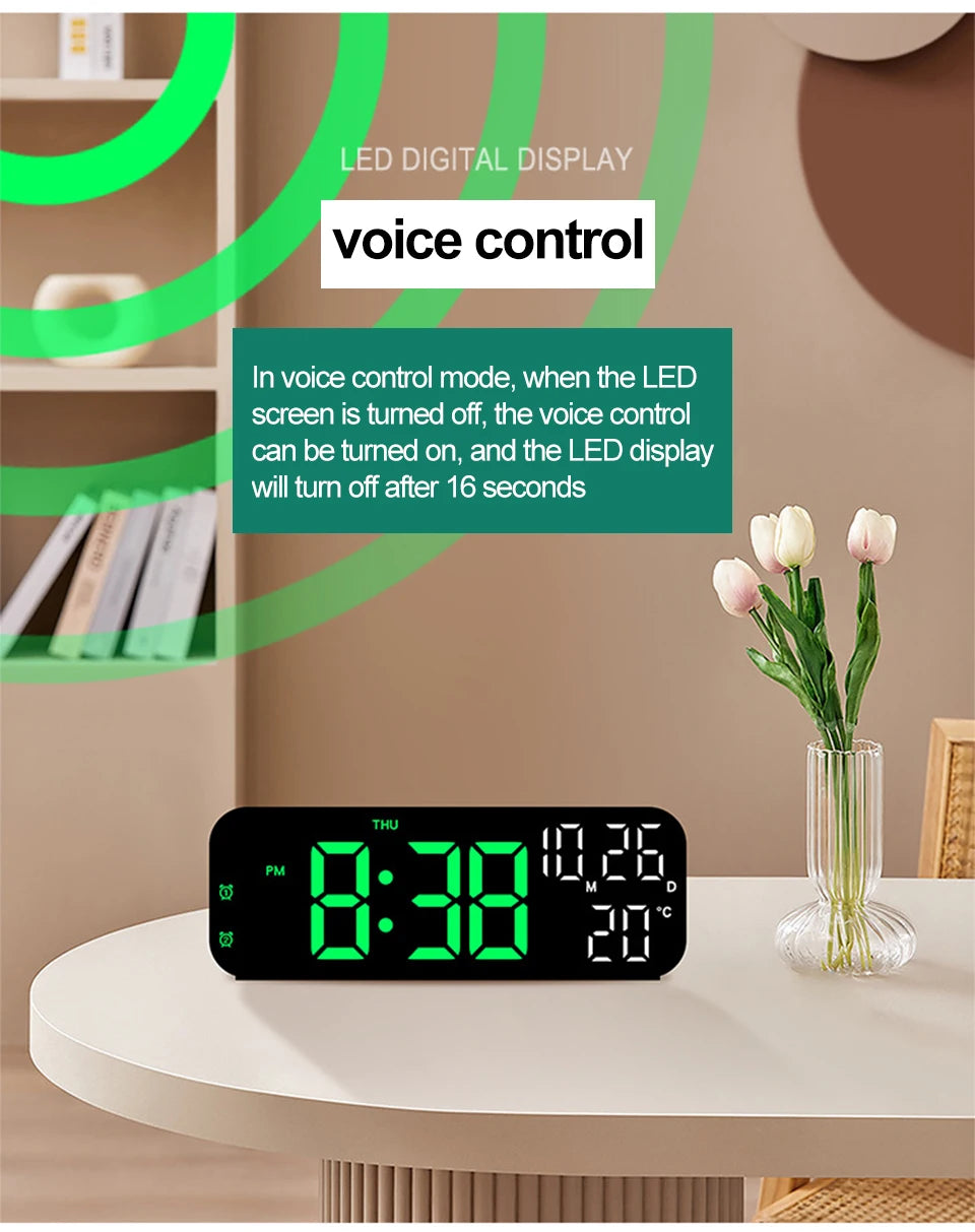 Voice Control Digital Alarm Clock with Temperature Display - Smarsty
