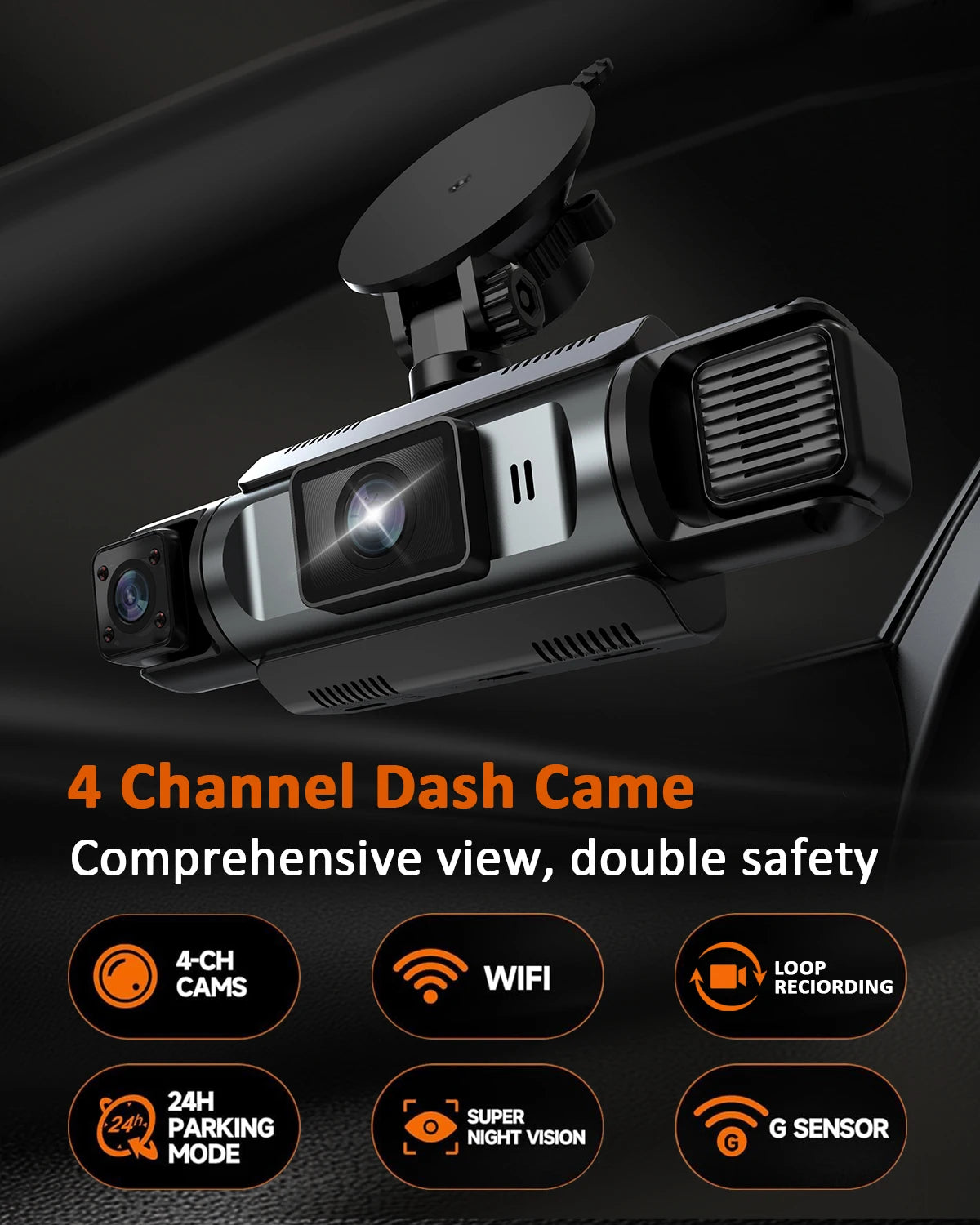 4Channel WiFi Dash Cam Night Vision With Loop Recording - Smarsty