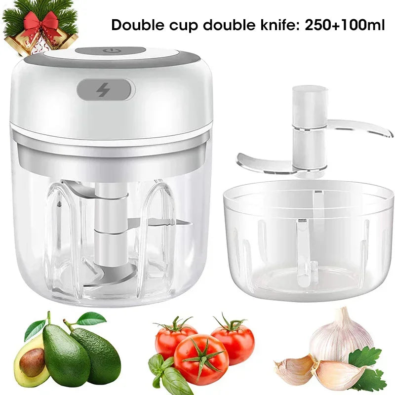 300ML Electric Garlic Chopper USB Charging Food Vegetable Meat Crusher Stainless Steel Mini Chili Garlic Masher Kitchen Gadgets by Smarsty