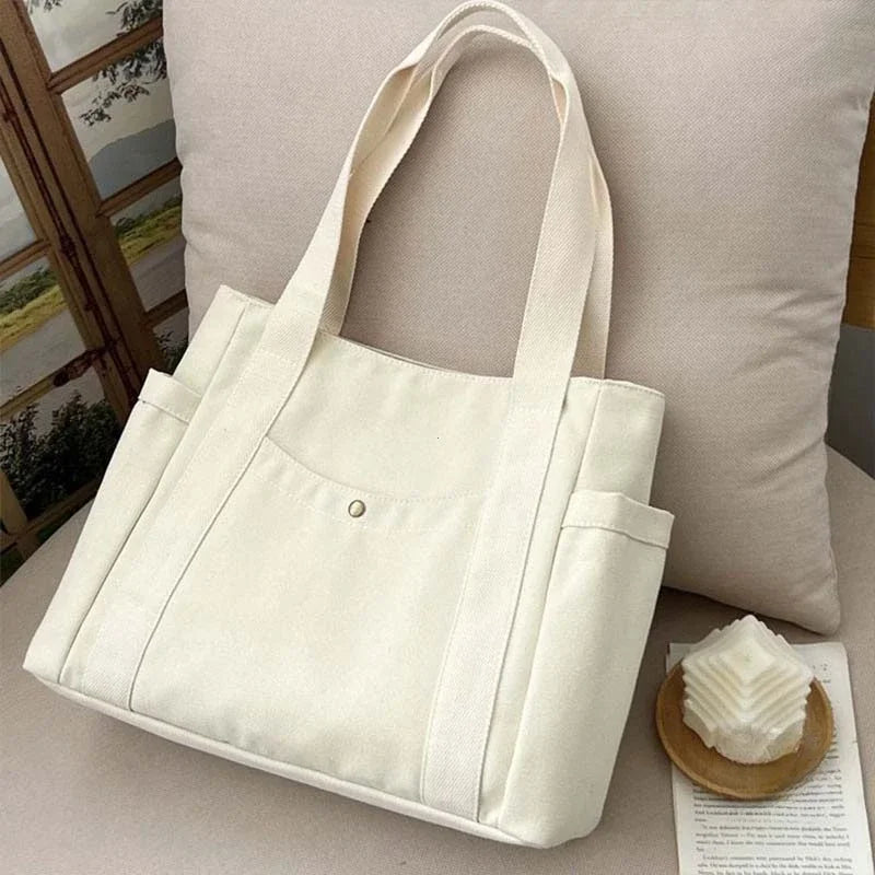 Large Capacity Canvas Tote Shoulder Bag For Work College - Smarsty