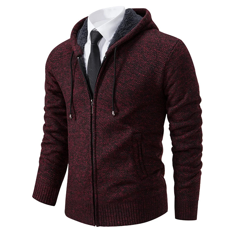 Autumn And Winter New Jersey Men's Casual Sports Coat Solid Color Stand Collar Wweater Grab Fleece Warm Zipper Cardigan - Smarsty