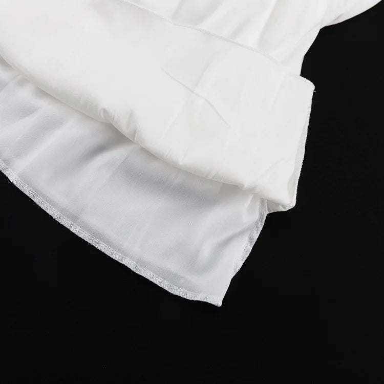Tossy Ruffled V-Neck White Mini Dress Female Patchwork Long Sleeve Elegant Bandage Fashion Dress High Waist Lace-Up Women Dress - Smarsty