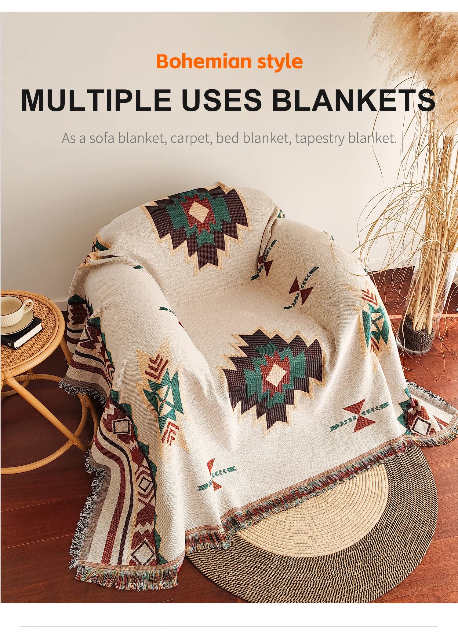 Oversized Boho Aztec Blanket for Cozy Decor - Smarsty