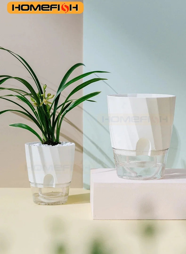 Lazy Hydroponic Flower Pot Automatic Water-Absorbing Flowerpot Transparent Double Layer Plastic Self Watering Planter Office