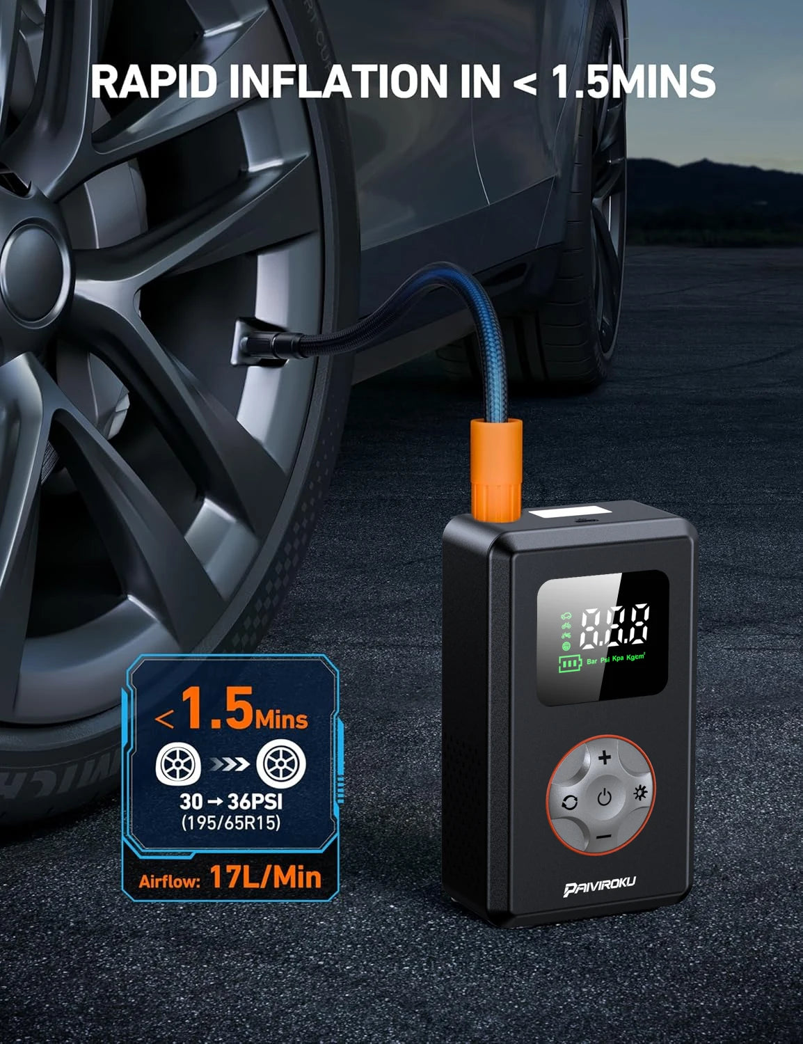 Tire Inflator Portable Air Compressor 150 PSI Cordless Mini Bike Tire Pump, Air Pump for Car with Pressure Gauge, LED Light