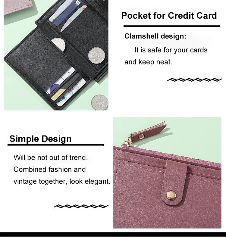 Women Wallets PU Leather Female Purse Mini Hasp Solid Multi-Cards Holder Coin Short Wallets Slim Small Wallet Zipper Hasp