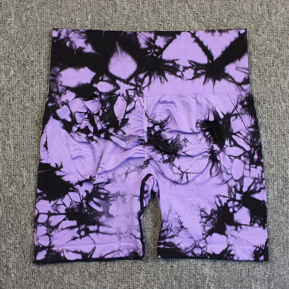Tie-Dye Yoga Shorts for Women High Elastic Gym Shorts Push Up Sports Shorts Running Workout Fitness Women Short Sports Leggings - Smarsty