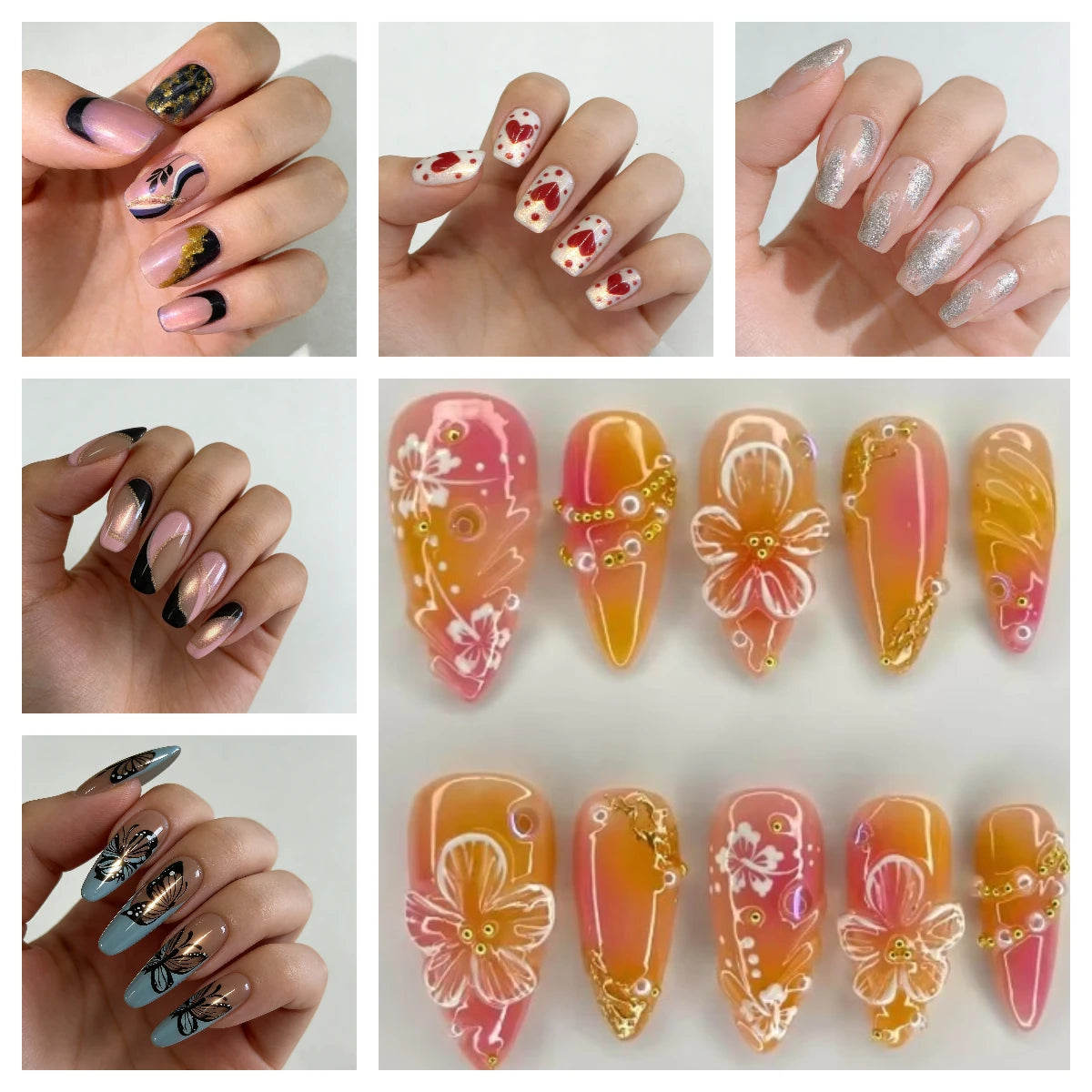 24 false nail pieces shipped randomly, Instagram-style false nails, wearable full-coverage almond-shaped press-on nails.