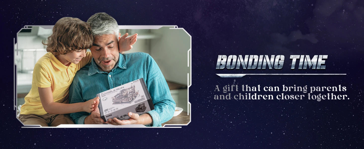 ROBOTIME Rokr Electric Marble Run with Light 3D Puzzle Toys Marble Spaceport Gifts for Kids Children Connect With Night City