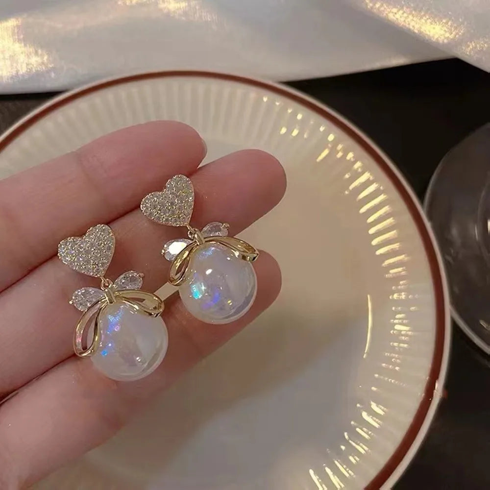 Pearl Long Earrings With Rhinestones For Wedding Fashion - Smarsty