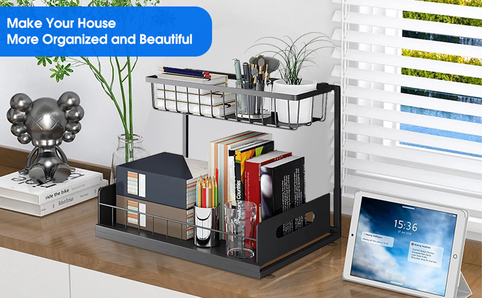 Under Sink 2 Tier Sliding Cabinet Basket Organizer Drawer Pull Out Cabinet Multi-Purpose Sink Organizer for Bathroom Kitchen