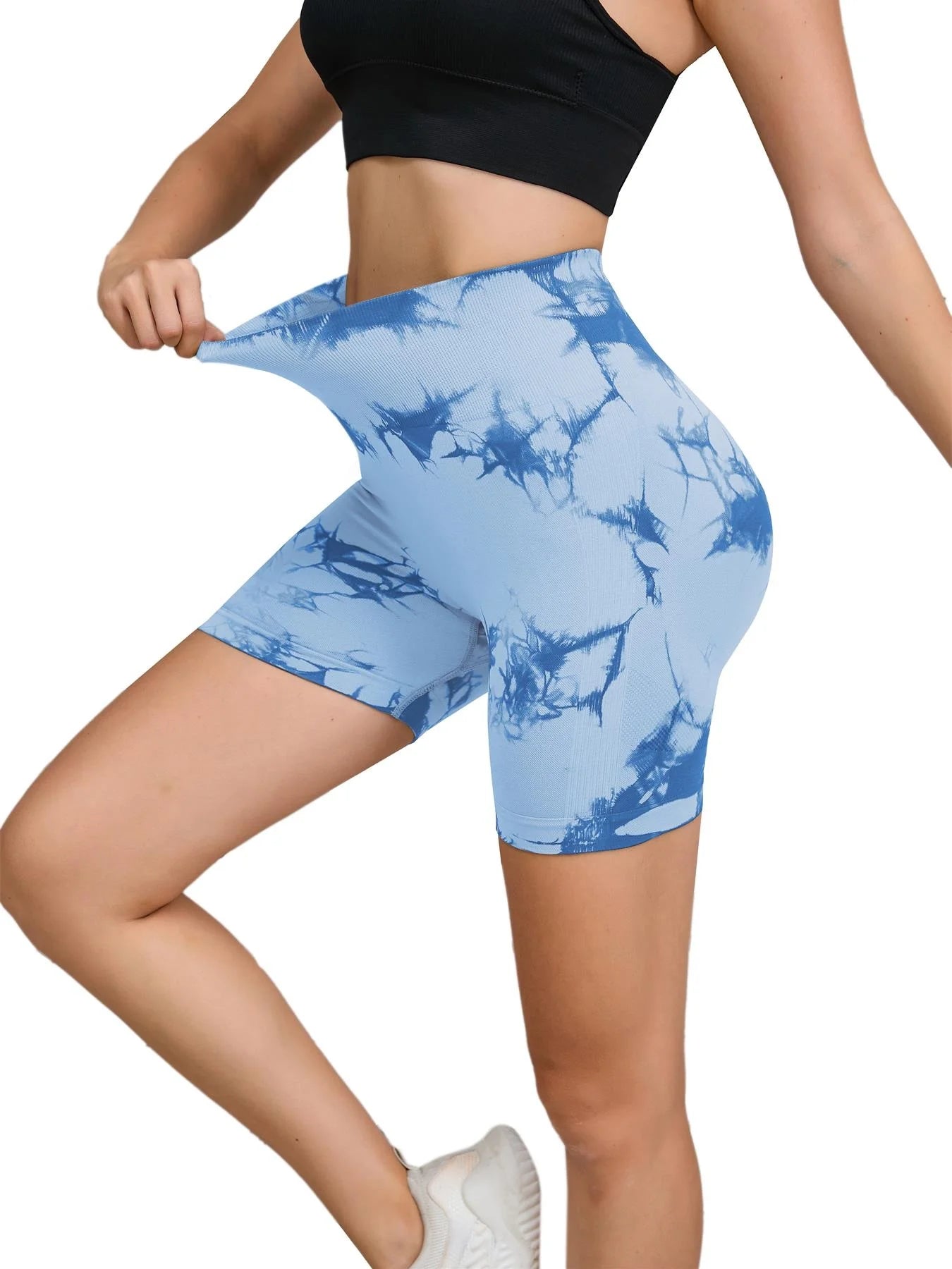 Tie Dyed Seamless Fitness Pants Women's High Waist and Hip Lifting Sports Tight Shorts Running Sexy Peach Fitness Yoga Shorts - Smarsty