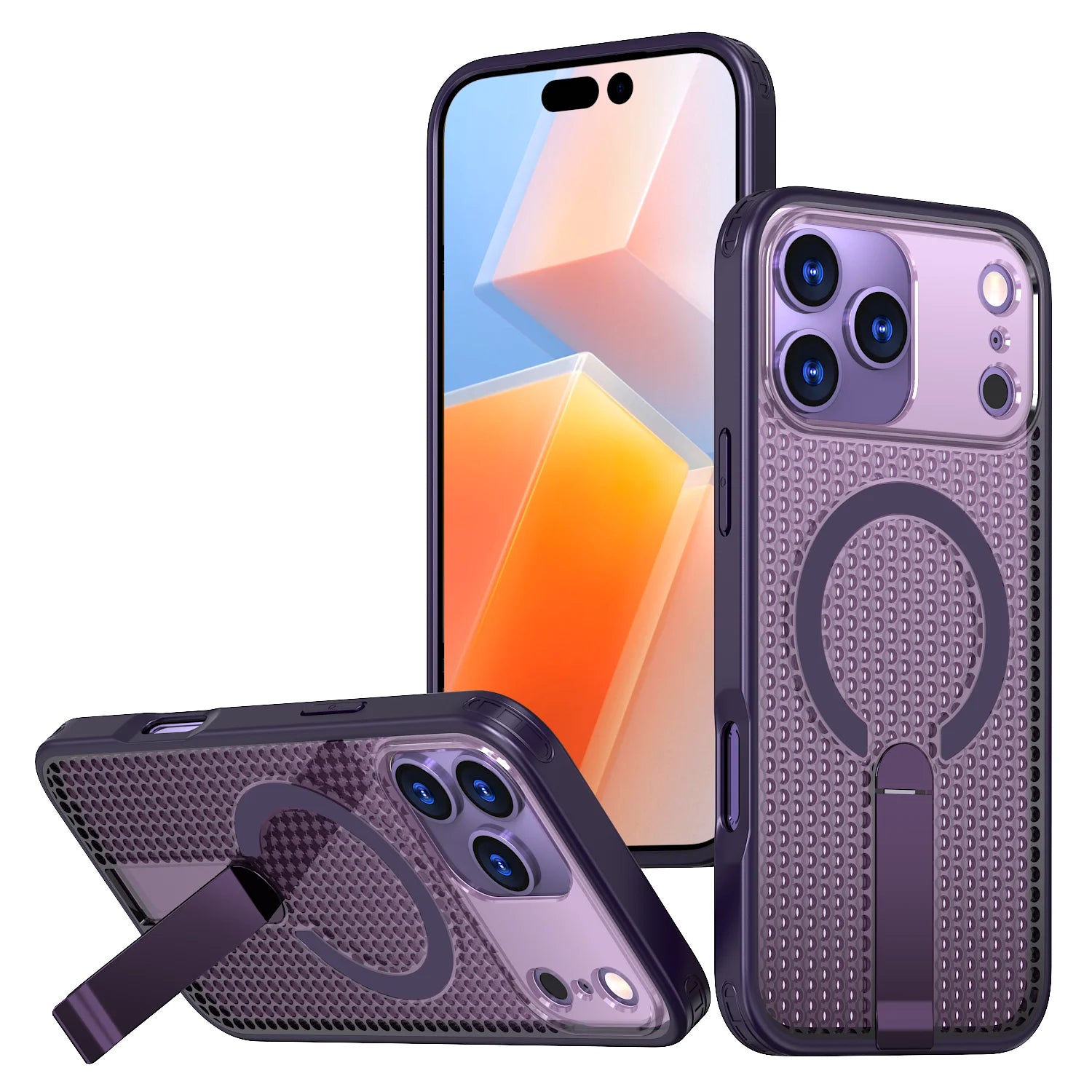 Breathable for Magsafe Stand Case for iPhone 17 Air 16 15 14 13 12 Pro Max 11 Plus 16E SE4 17Pro Magnetic Cooling Rugged Cover