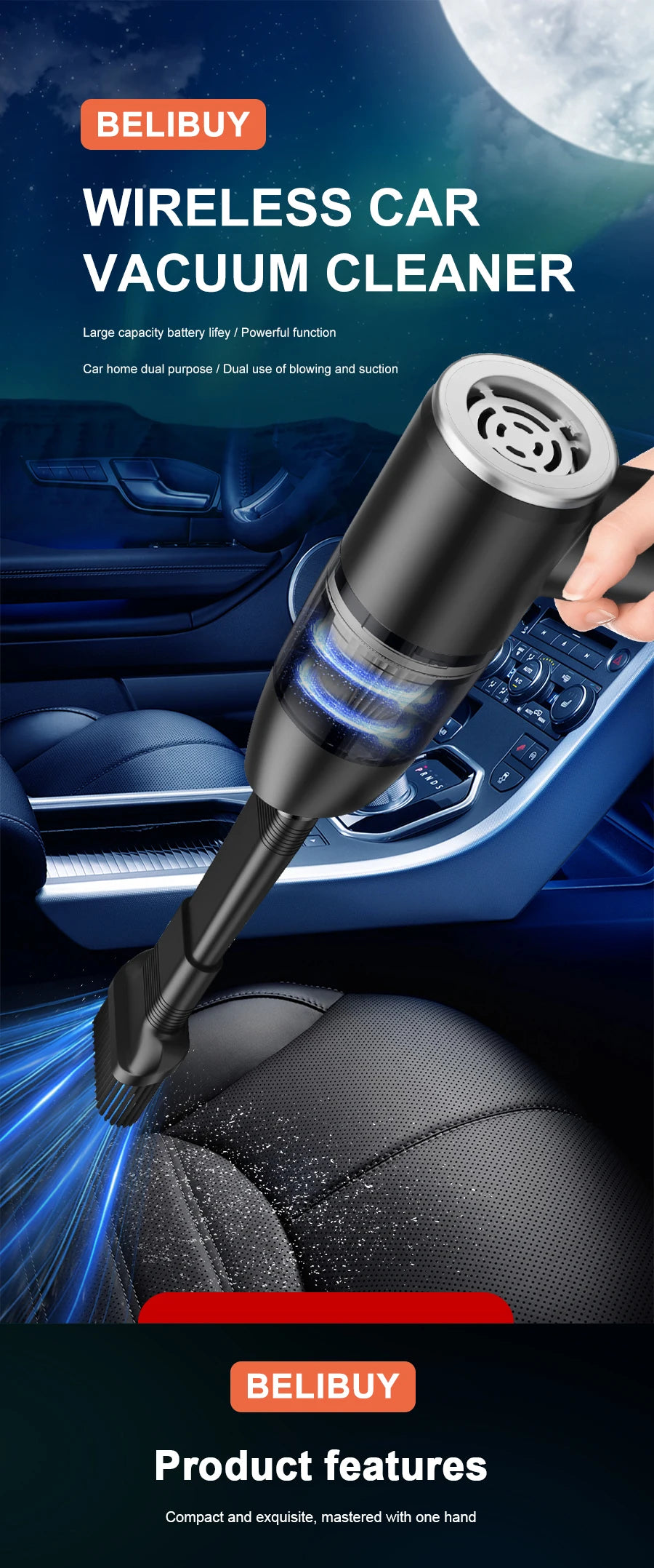 BELIBUY Car Vacuum Cleaner Portable Vacuum Cleaner home appliance High Power Mini Wireless Cleaner Carpet Vacuum Cleaner