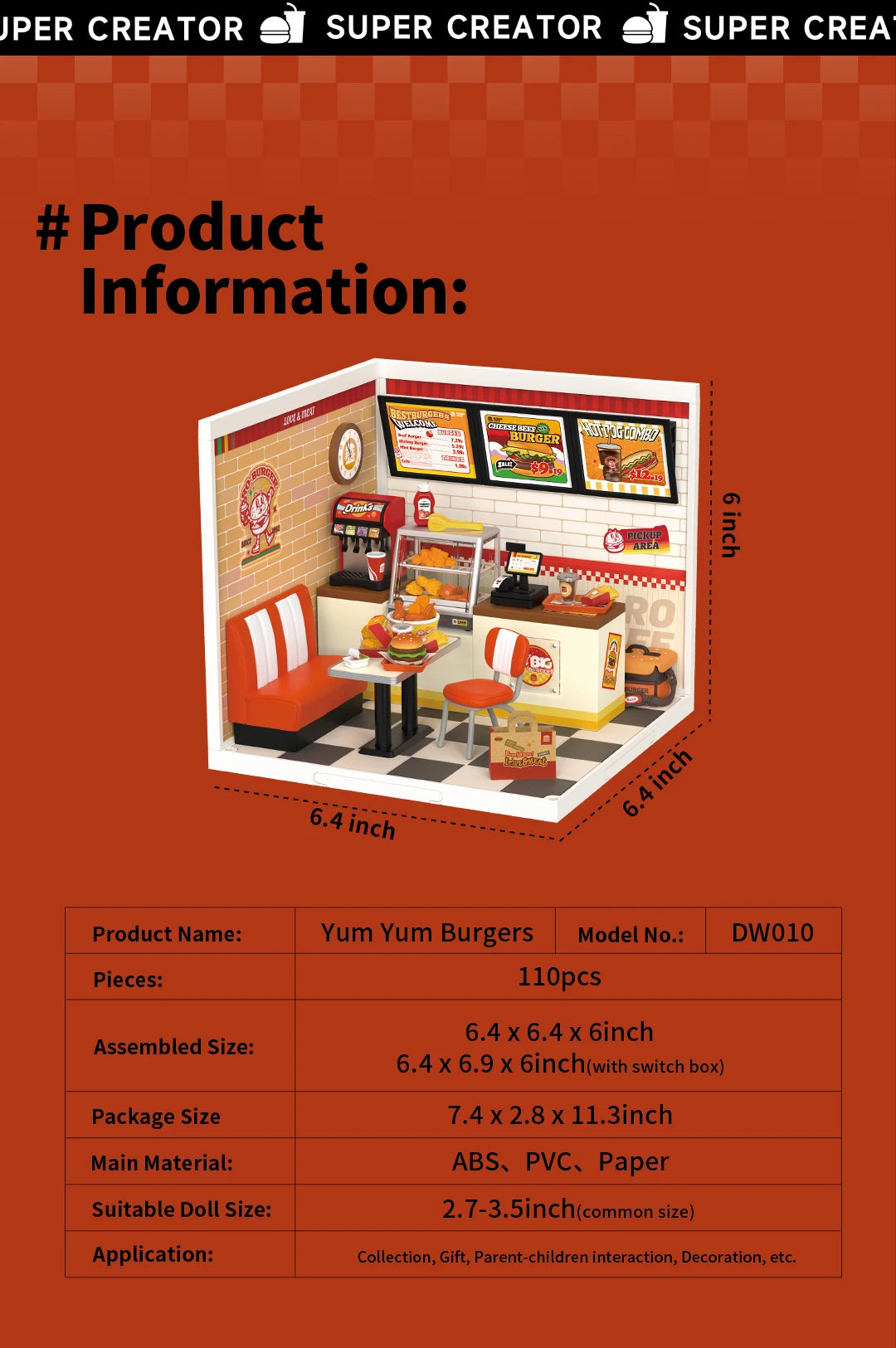 Robotime Rolife Super Creator Series Plastic Dollhouse Building Blocks for Kids Yum Burgers Leisurely Cheers Bar Sweet Sips Tea