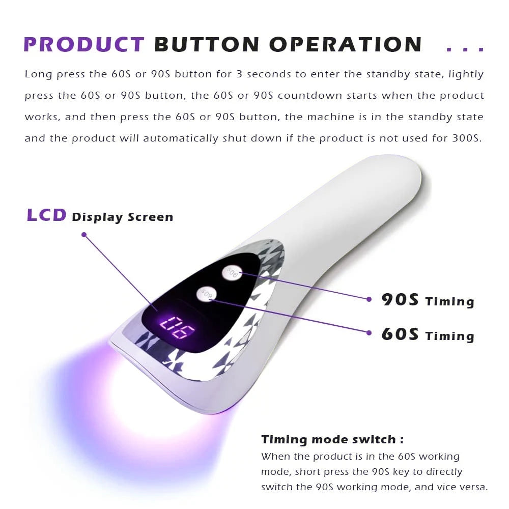 Handheld UV LED Nail Dryer Mini Rechargeable Lamp - Smarsty