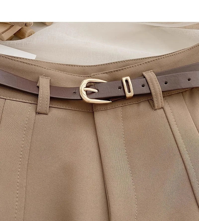 Casual Women A-Line Shorts Fashion Office Lady Commute Vintage Solid High Waist Short Pants Casual Streetwear Summer Trousers - Smarsty