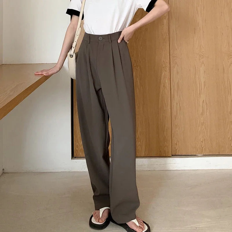 High Waist Women Suit Pants Fall Straight Office Ladies Korean Fashion Trousers Casual Button Loose Female Black Pants New 2024 - Smarsty