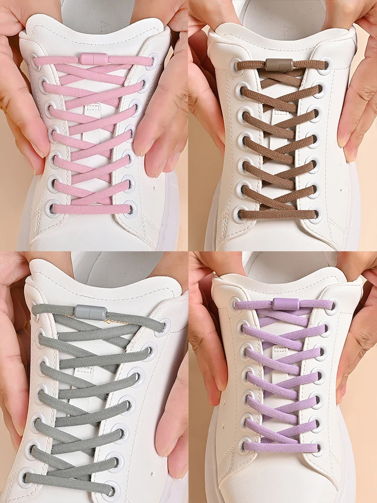 Elastic No Tie Shoelaces Semicircle Shoe Laces For Kids and Adult Sneakers Shoelace Quick Lazy Metal Lock Laces Shoe Strings - Smarsty