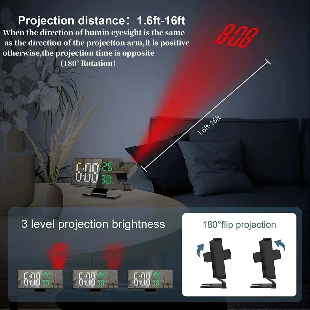 180 Degree Projection Digital Alarm Clock with Temperature Display - Smarsty