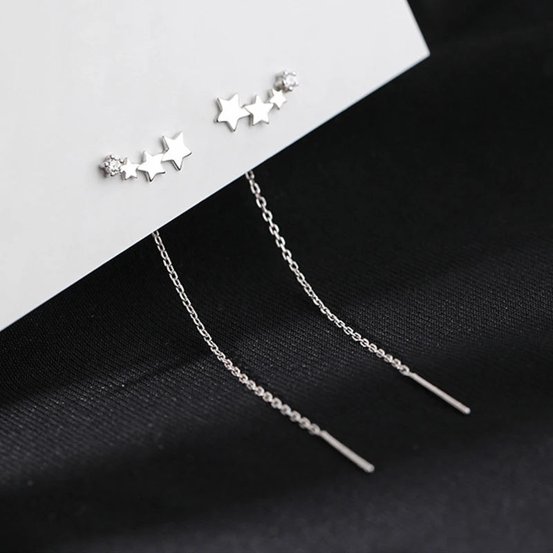 925 Sterling Silver Star Earrings with Tassel Design for Women - Smarsty