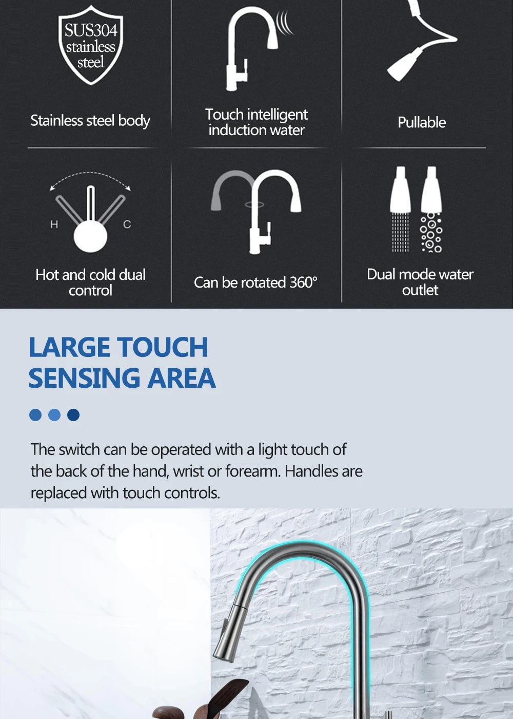 DQOK Smart Touch Control Kitchen Faucet with Pull Out Spray - Smarsty