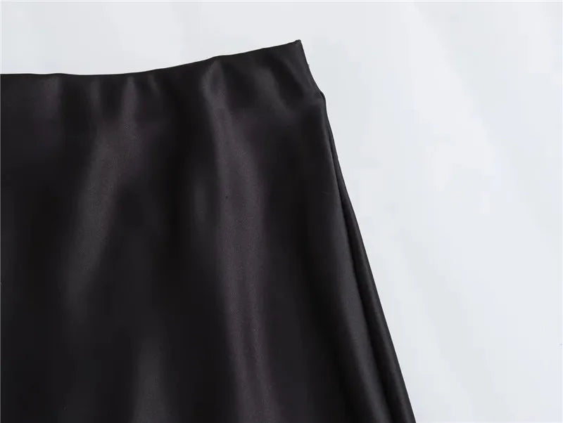 MUJER Woman 2025 Satin Skirt Women High Waist Long Skirts For Women Summer Black Midi Skirt Woman Office Elegant Women's Skirts - Smarsty