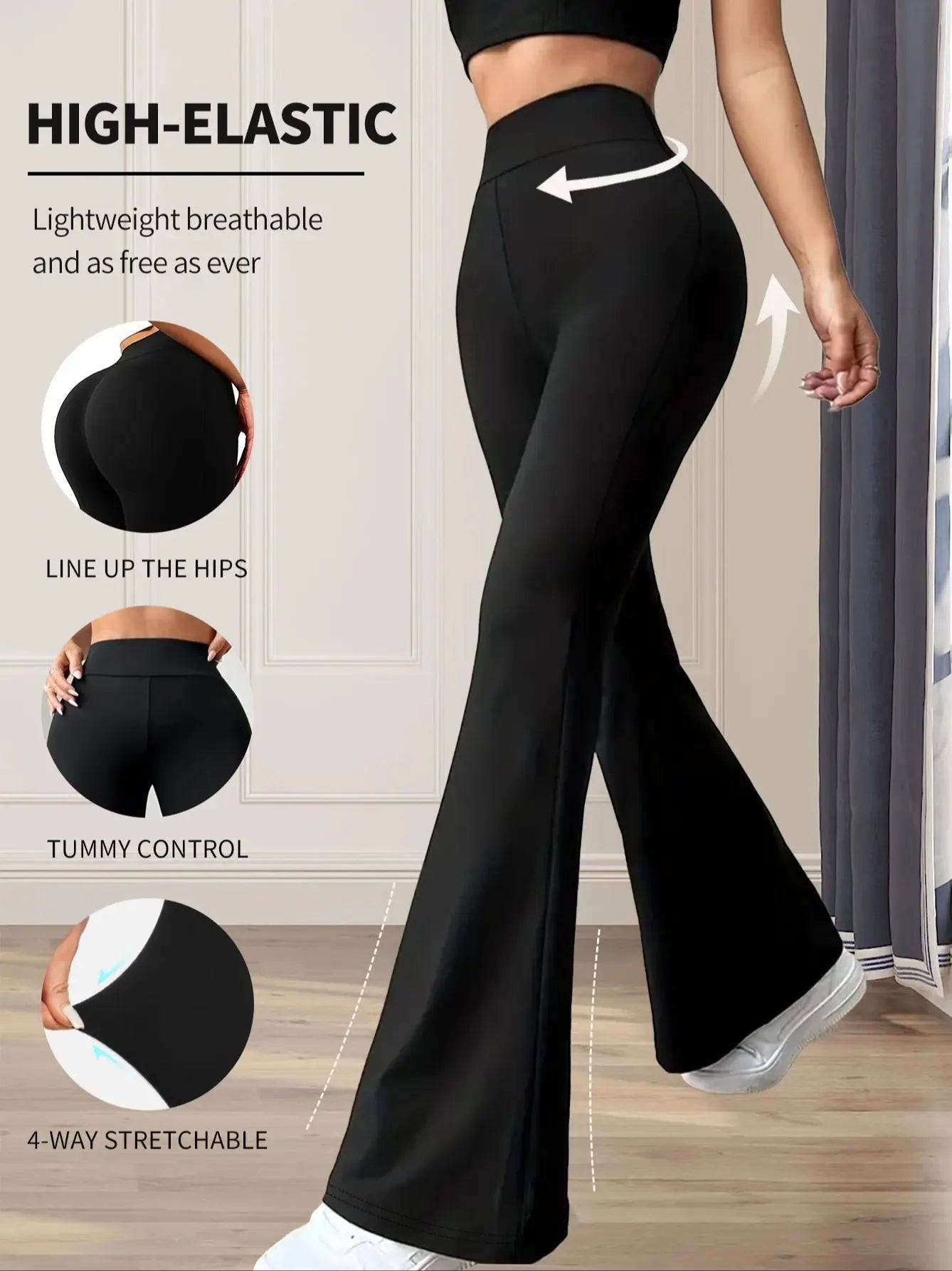 Women's spring and summer high waisted tight fitting flared pants, slim leg long black pants, thin wide leg pants for slim women - Smarsty