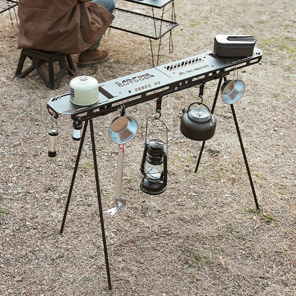 Foldable Camping Tripod Top Plate High Strength Bending Camping Hanging Rack Top Plate with Hanging Hole for BBQ Picnic Hiking