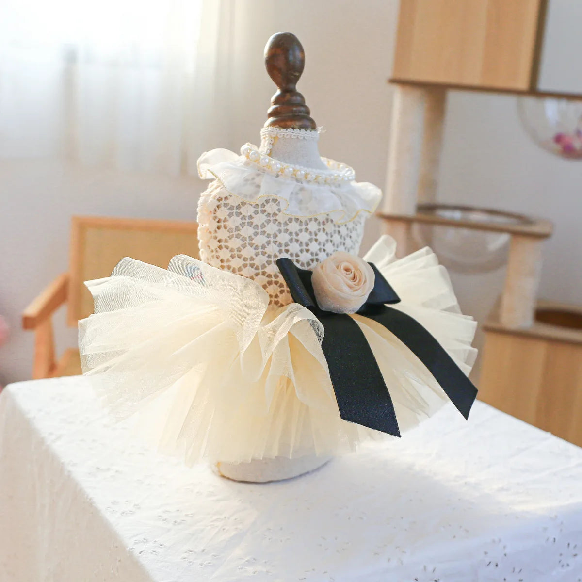 Luxury Kawaii Dog Dress with Pearl Collar for Small Pets - Smarsty