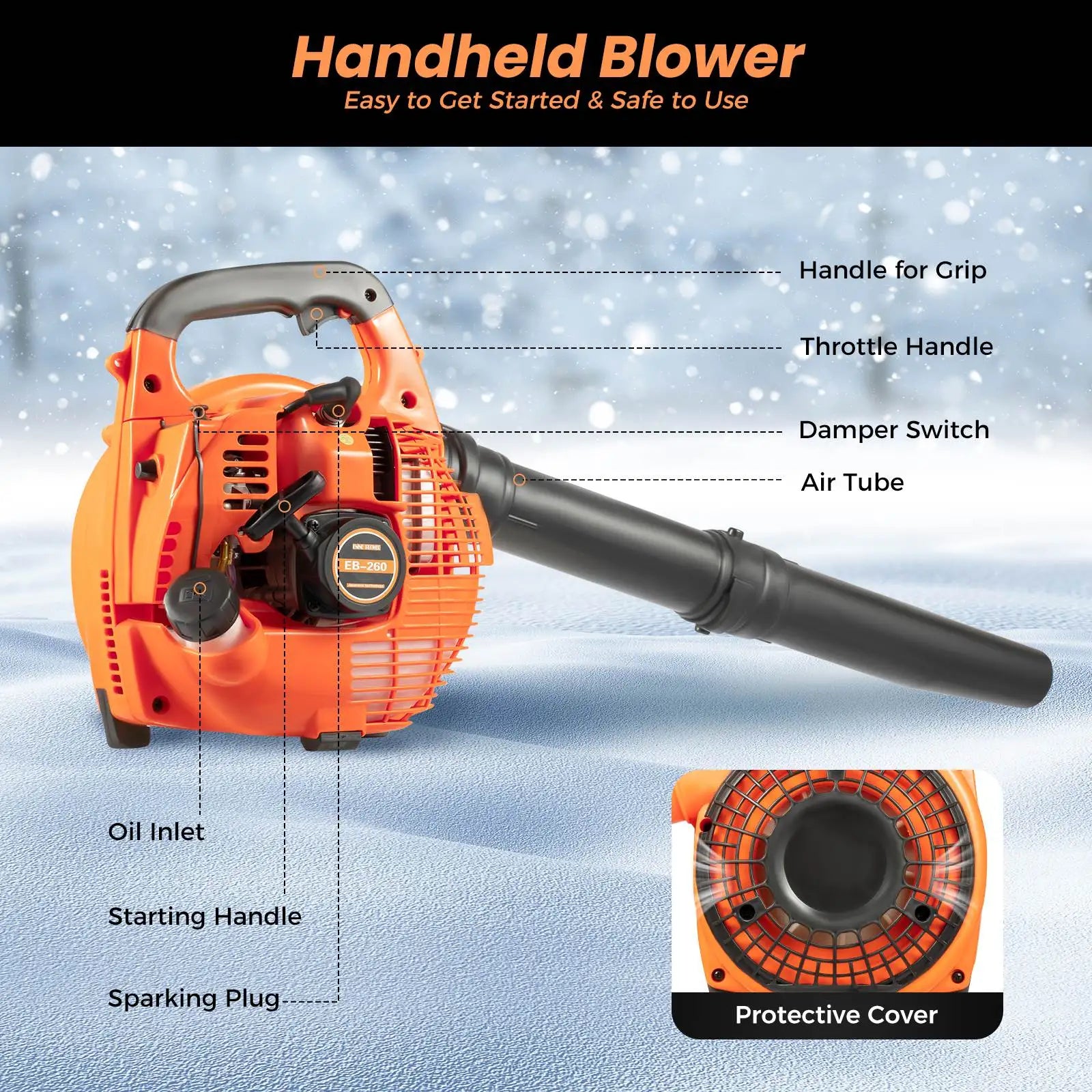 Gas Leaf Blower 25.4CC 2-Stroke 4.59ft³/h Commercial Handheld Gas Leaf Blower Grass Lawn Yard Dust Blowing Cleaning Tool