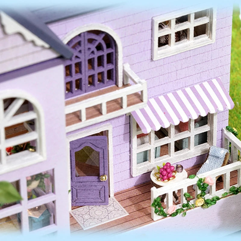 DIY Mini Wooden Doll House Assembly Building Model Pink Princess Villa Architecture Kit 3D Puzzle Dollhouse With Furniture Gifts by Smarsty